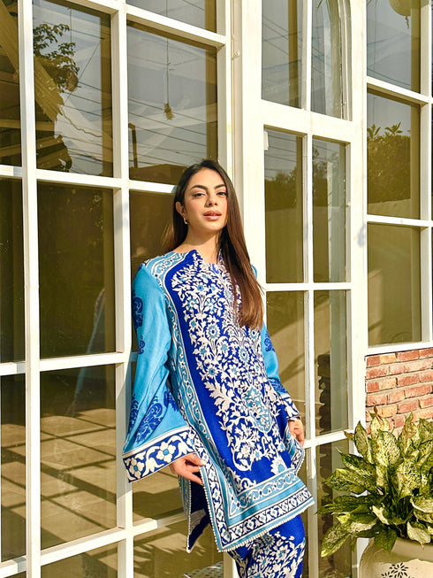 Myra Blue Pashmina Pakistani Kurta Set